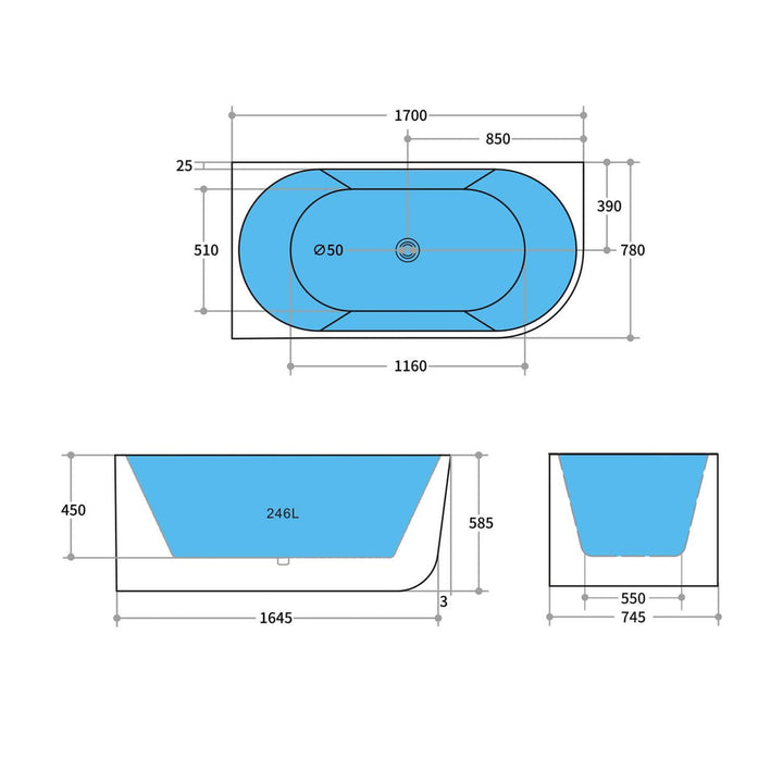 Elivia Curved Corner Bathtub