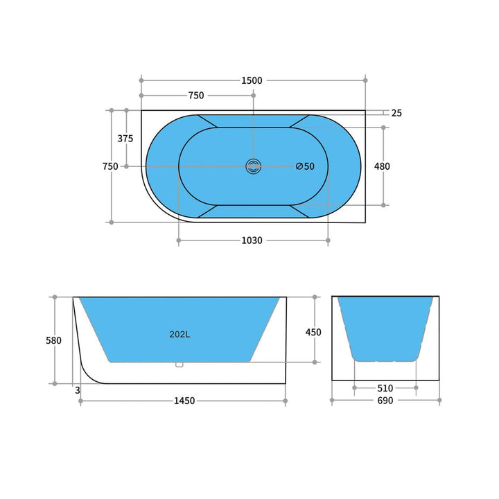 Elivia Curved Corner Bathtub