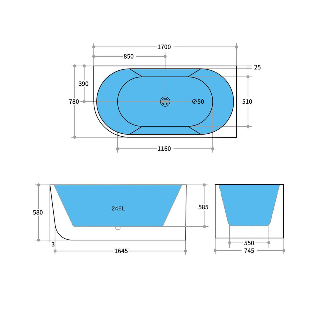 Elivia Curved Corner Bathtub