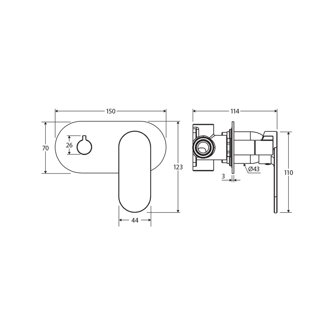 Empire Slim Horizontal Single Plate Diverter Wall Mixer