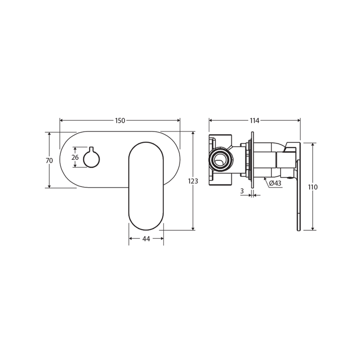 Empire Slim Horizontal Single Plate Diverter Wall Mixer