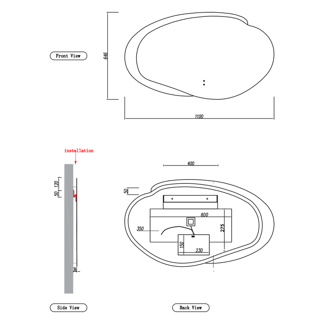 Evanston Asymmetrical LED Mirror (1100-1200mm)