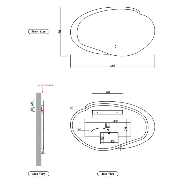 Evanston Asymmetrical LED Mirror (1100-1200mm)