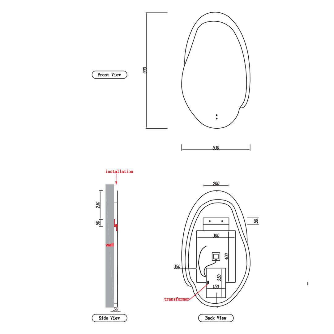 Evanston Asymmetrical Vertical LED Mirror 530x900mm