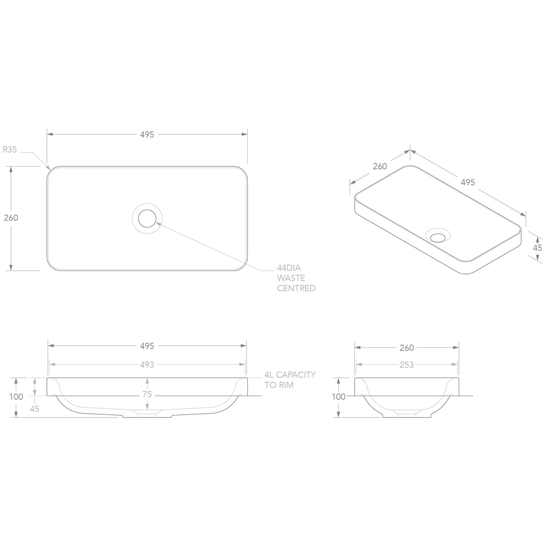 Faith Inset Rectangular Solid Surface Basin 500x260mm