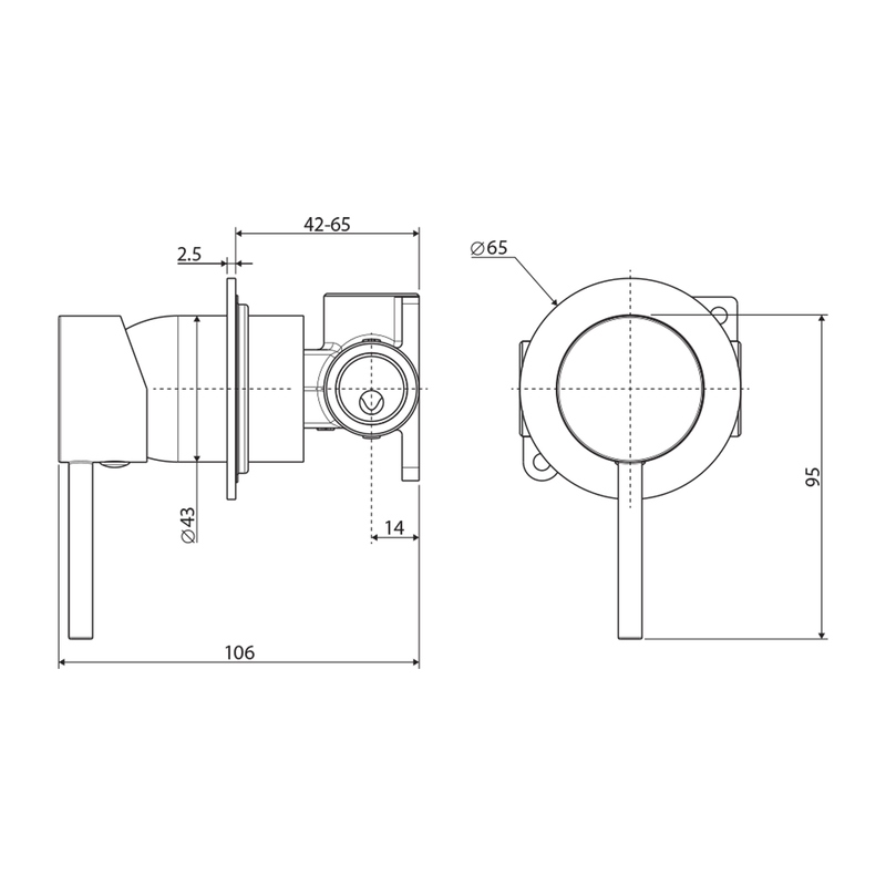 Kaya Pin Handle Shower Wall Mixer