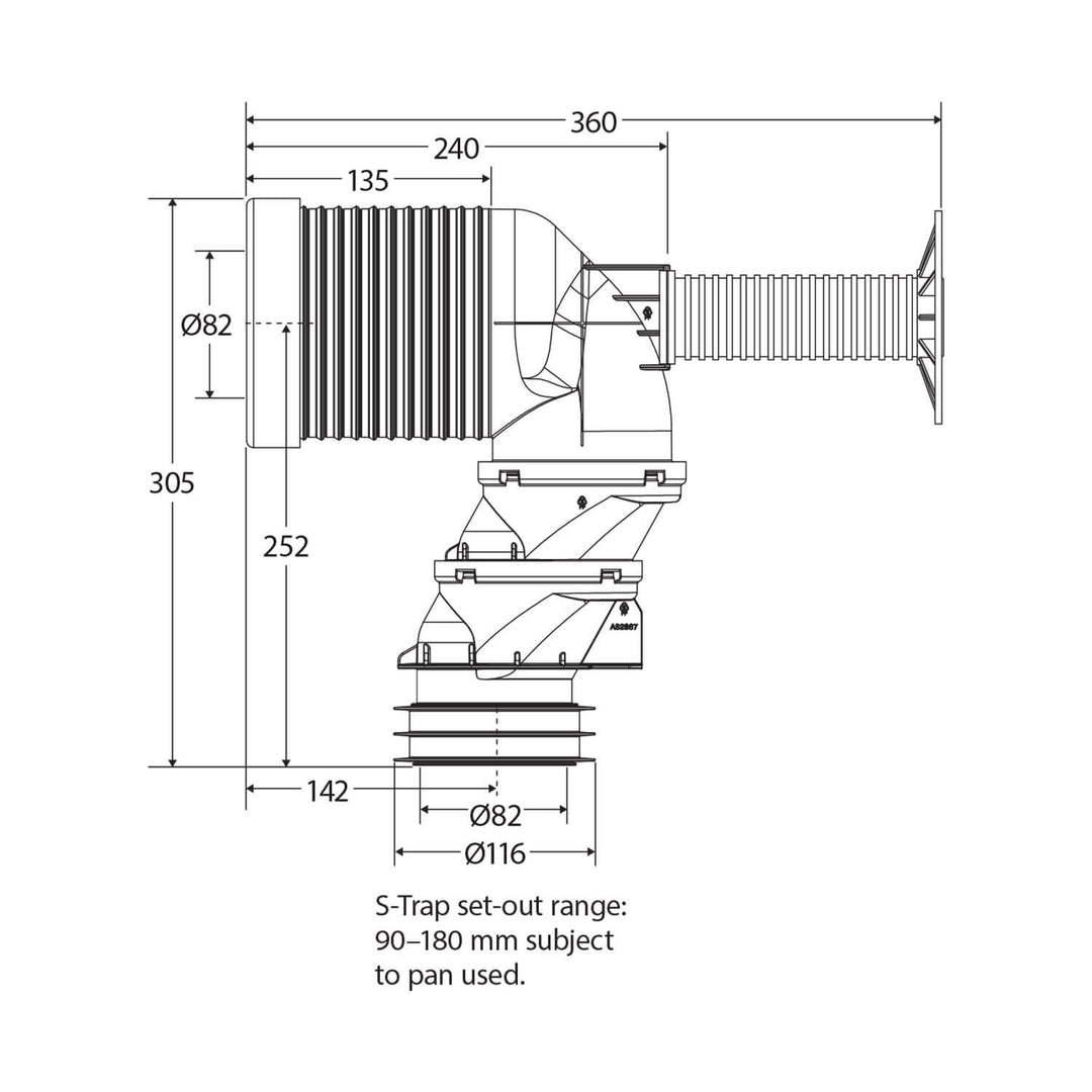 Flexi-Connect Toilet S-Trap Pipe 90-180mm