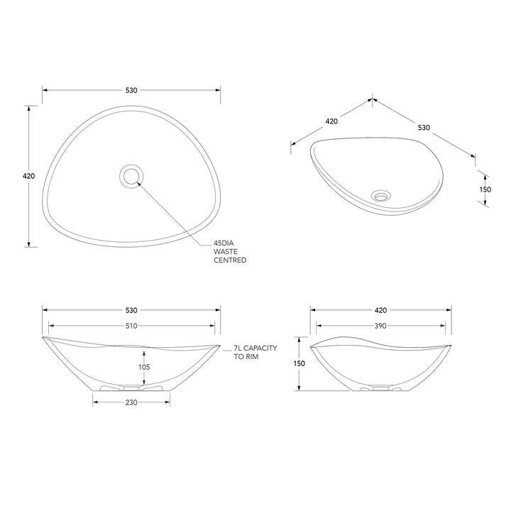 Fiore Asymmetrical Ceramic Basin 530mm