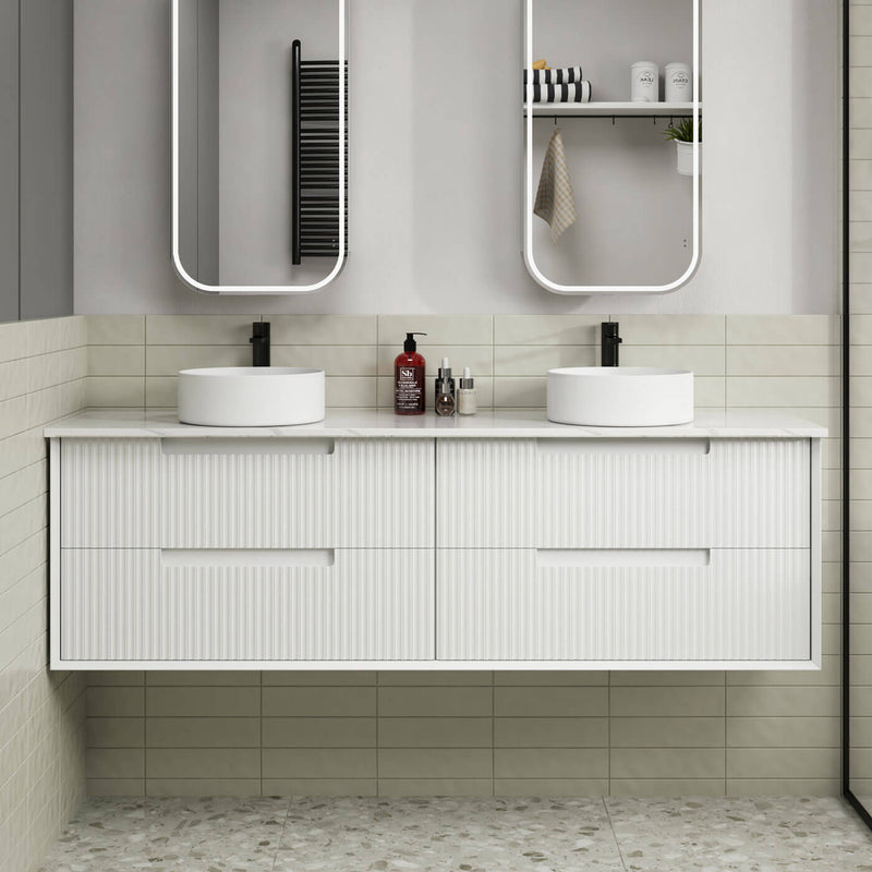 Flauto Fluted Matte White Wall Hung Vanity (600-1800mm)