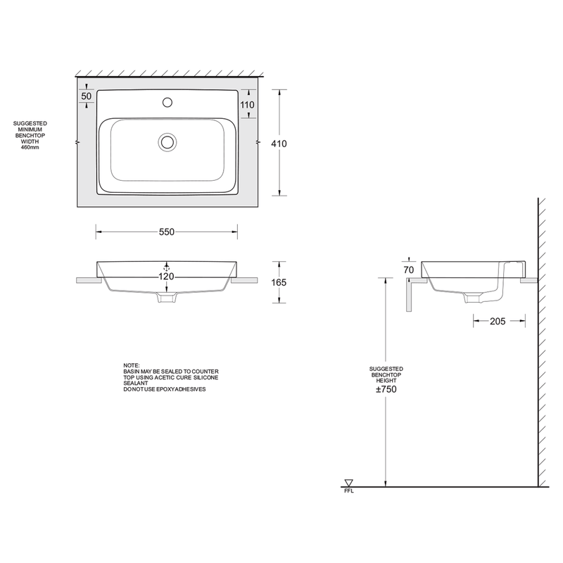 Gemelli Rectangular Semi-Inset Basin