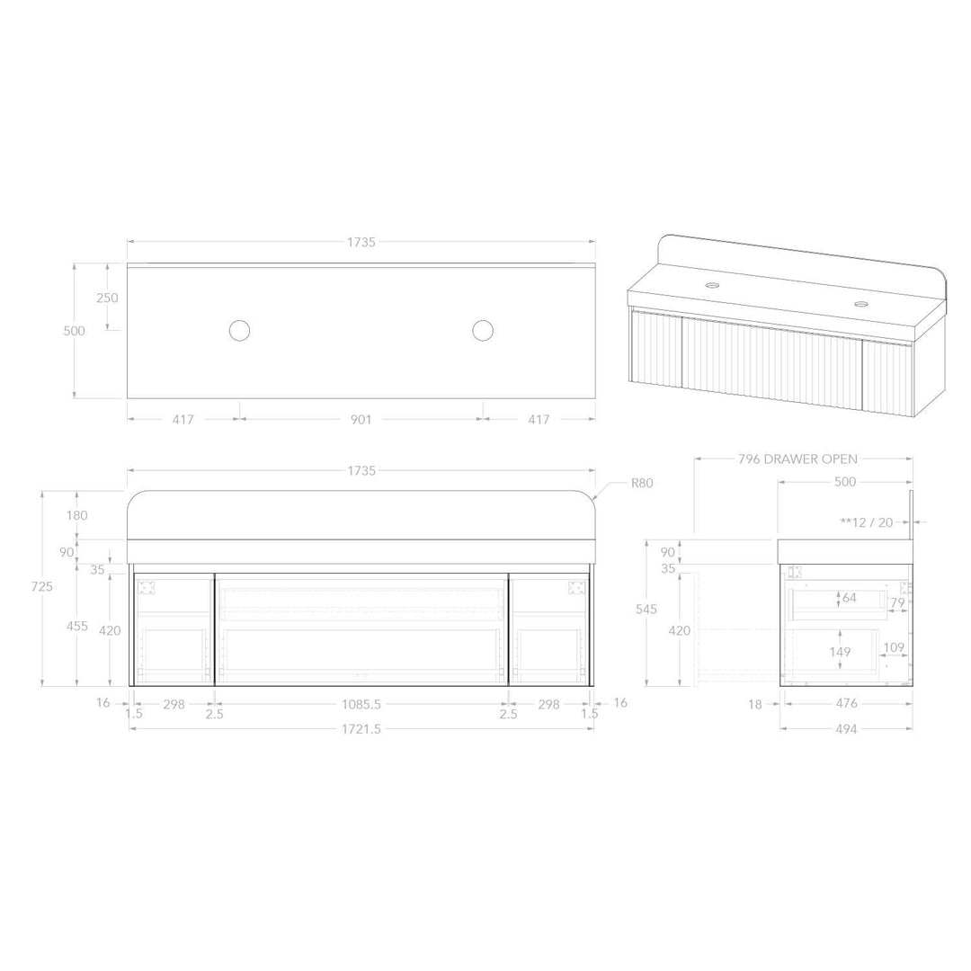 Harper Fluted Wall Hung Vanity