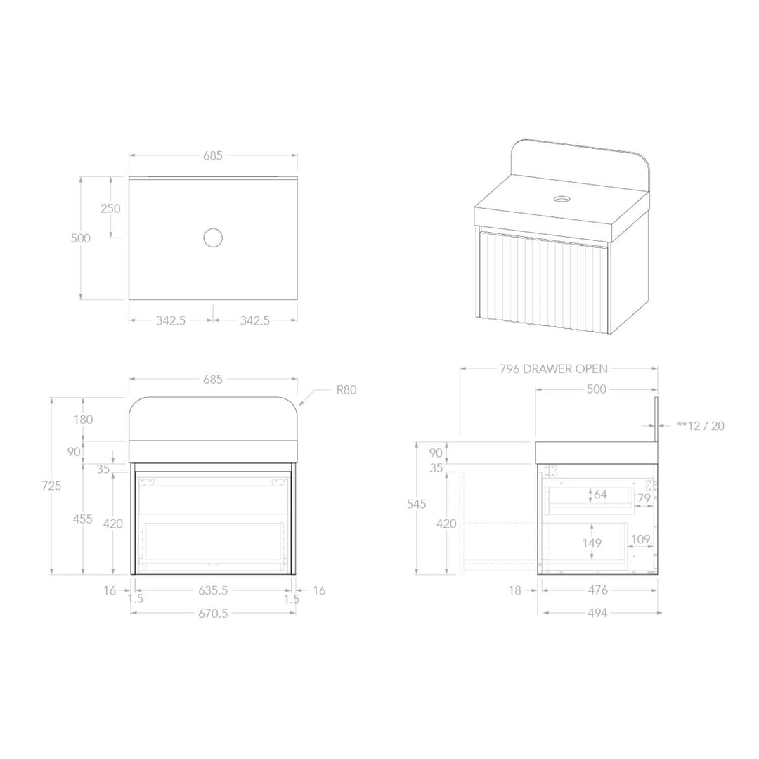 Harper Fluted Wall Hung Vanity