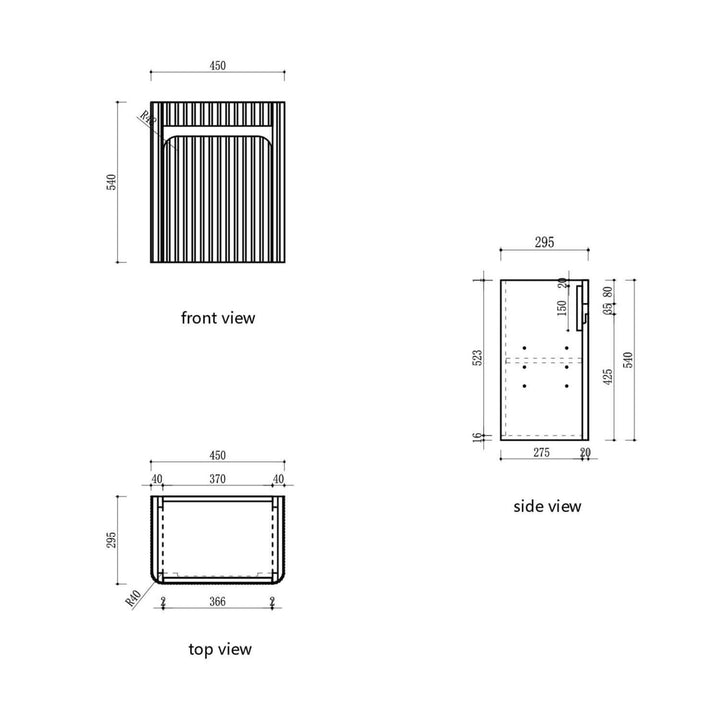 Hartelle Curved Wall Hung Compact Vanity 450mm