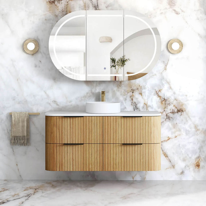 Havana Oak Fluted Curved Wall Hung Vanity
