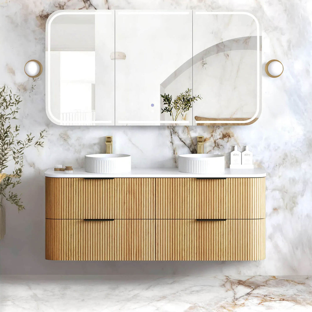 Havana Oak Fluted Curved Wall Hung Vanity
