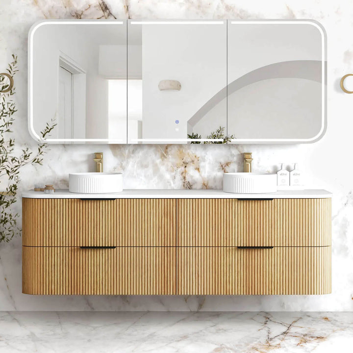 Havana Oak Fluted Curved Wall Hung Vanity