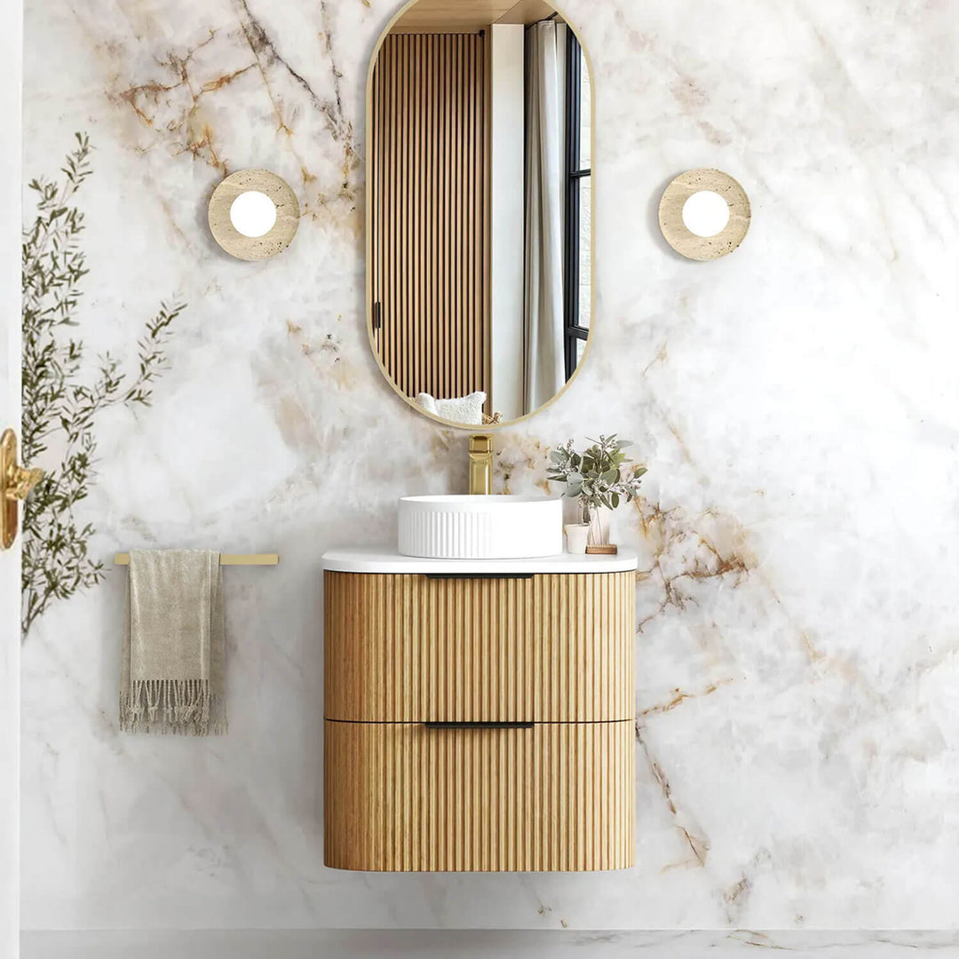 Havana Oak Fluted Curved Wall Hung Vanity