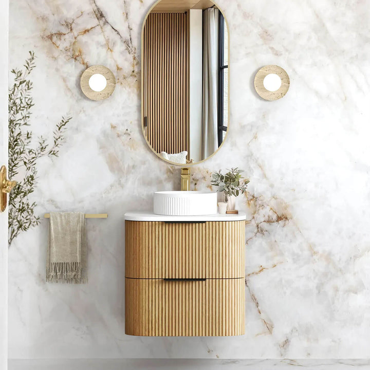 Havana Oak Fluted Curved Wall Hung Vanity