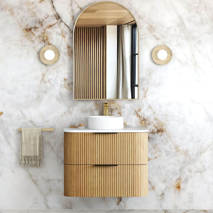 Havana Oak Fluted Curved Wall Hung Vanity