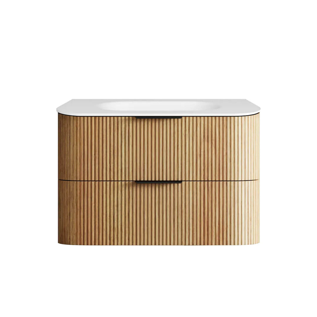 Havana Oak Fluted Curved Wall Hung Vanity