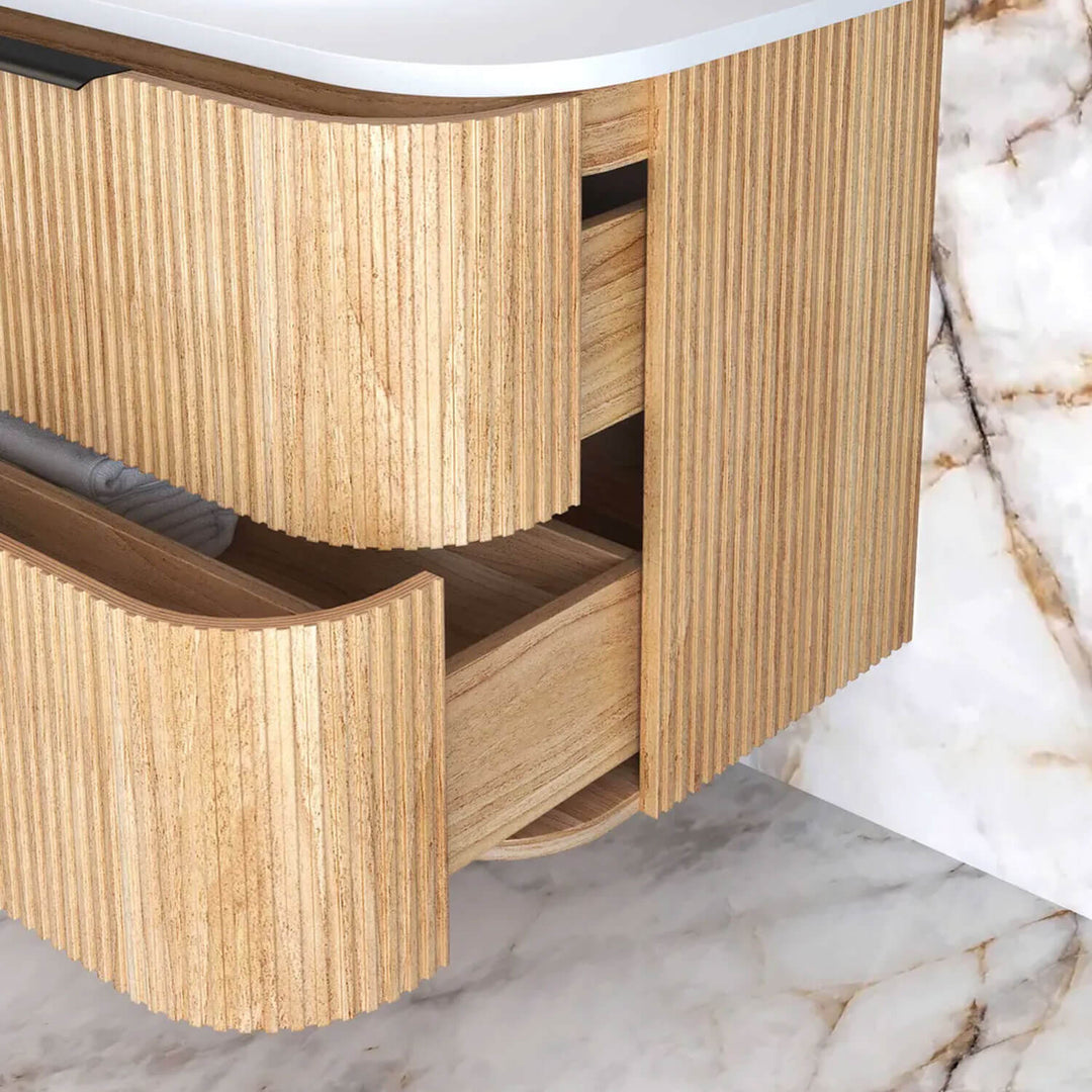 Havana Oak Fluted Curved Wall Hung Vanity