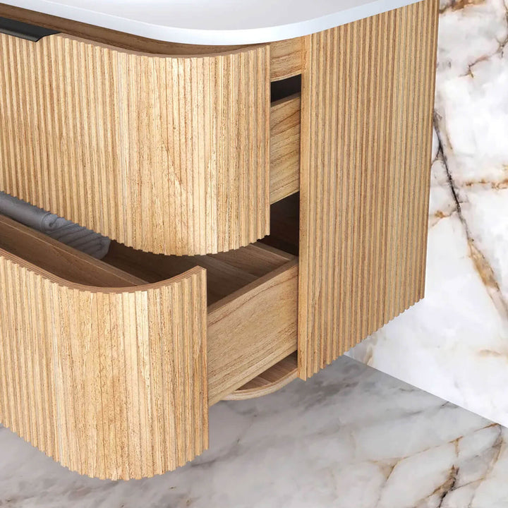 Havana Oak Fluted Curved Wall Hung Vanity