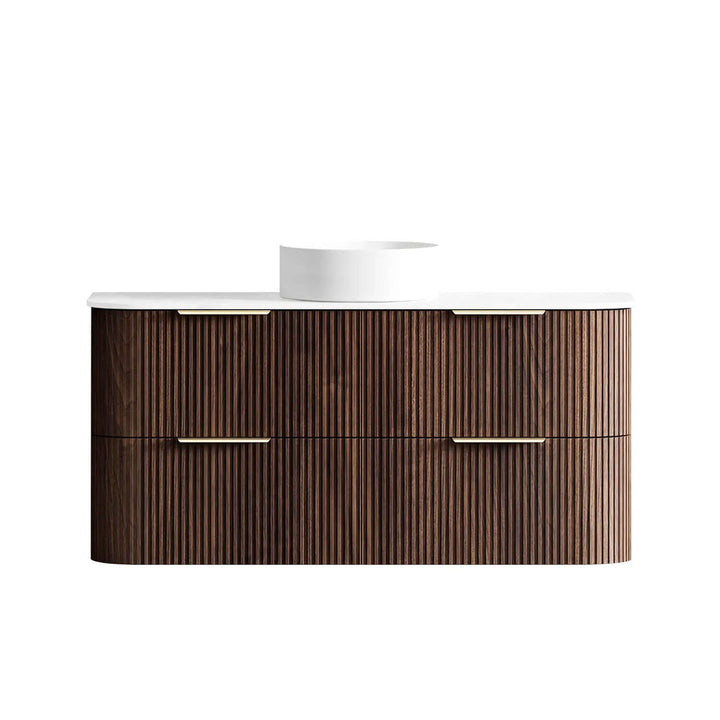 Havana Walnut Fluted Curved Wall Hung Vanity