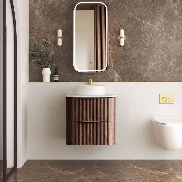 Havana Walnut Fluted Curved Wall Hung Vanity