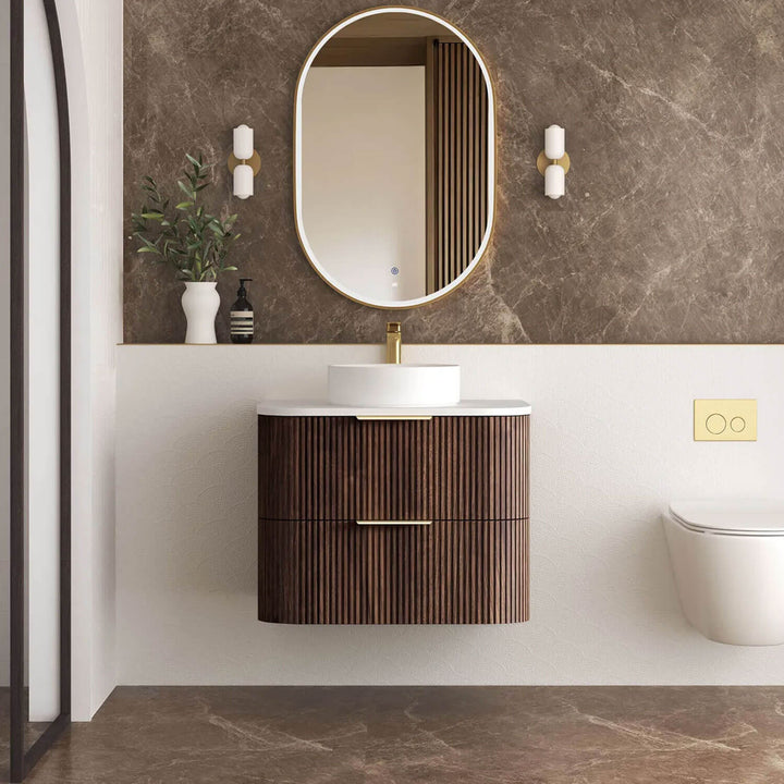 Havana Walnut Fluted Curved Wall Hung Vanity