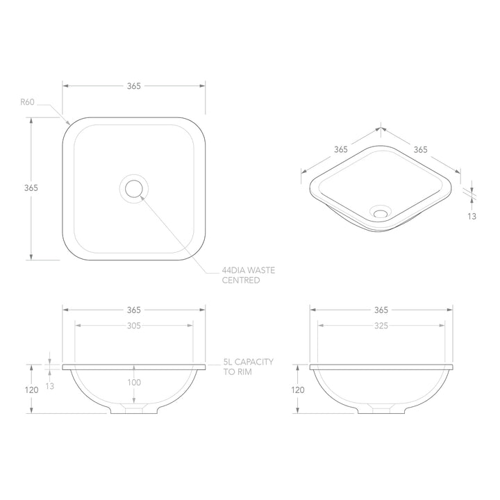 Honour Square Solid Surface Basin 365mm
