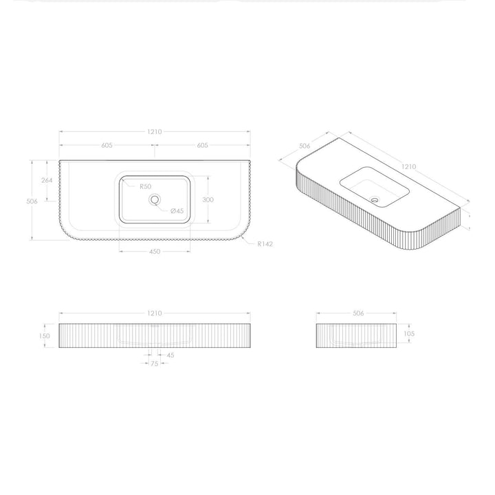 Imperial Fluted Wall Hung Stone Benchtop
