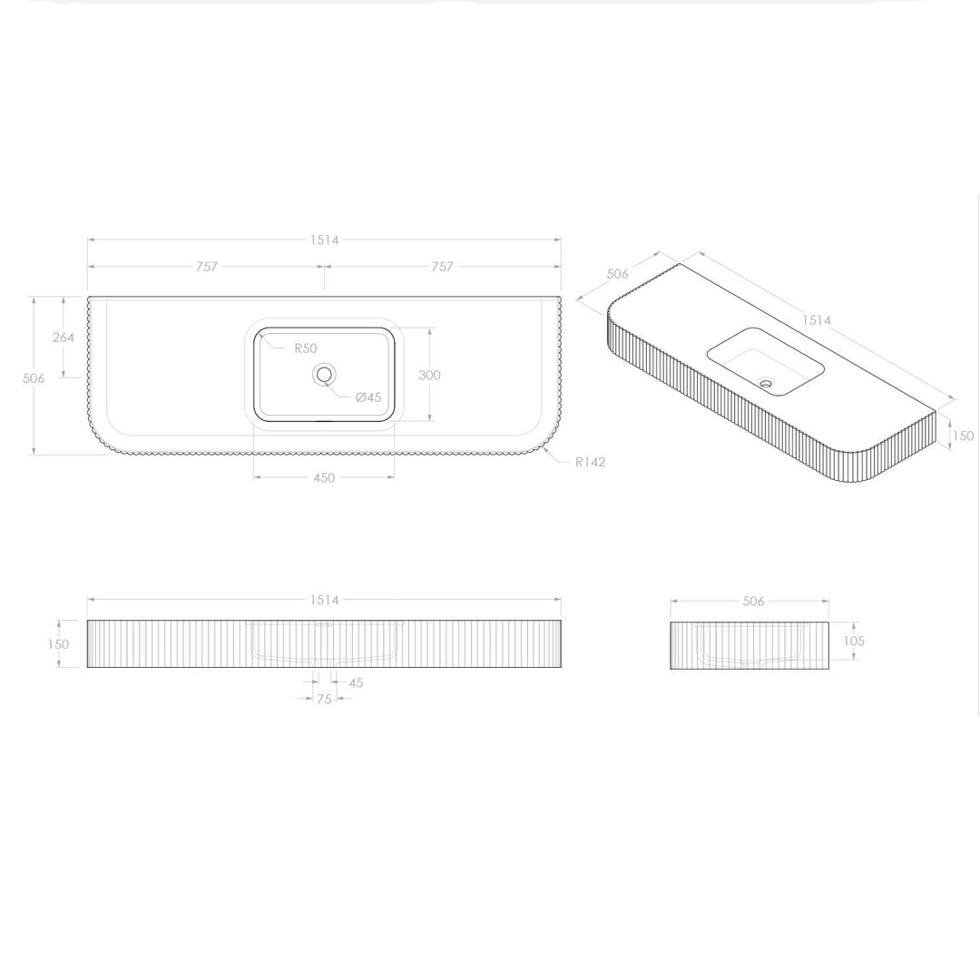 Imperial Fluted Wall Hung Stone Benchtop
