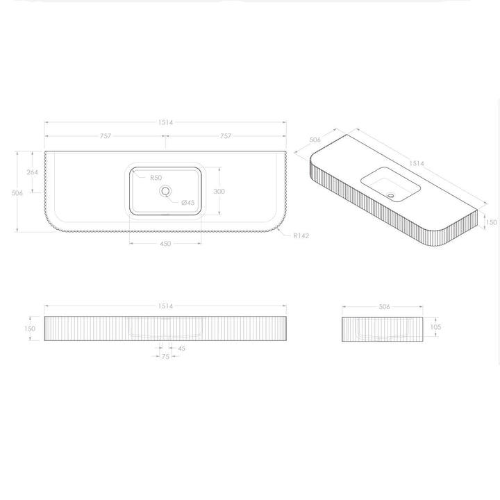 Imperial Fluted Wall Hung Stone Benchtop