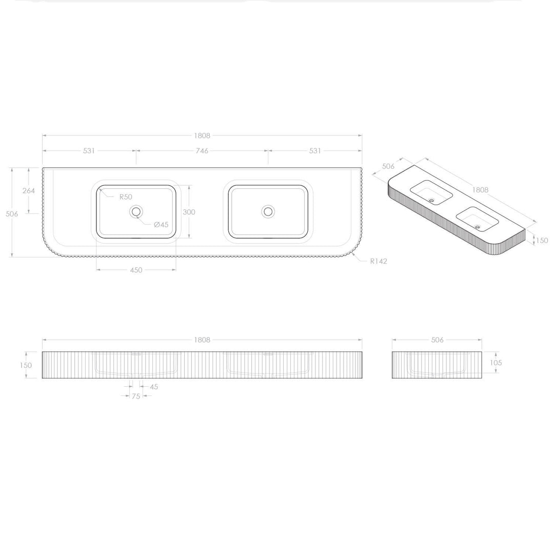 Imperial Fluted Wall Hung Stone Benchtop