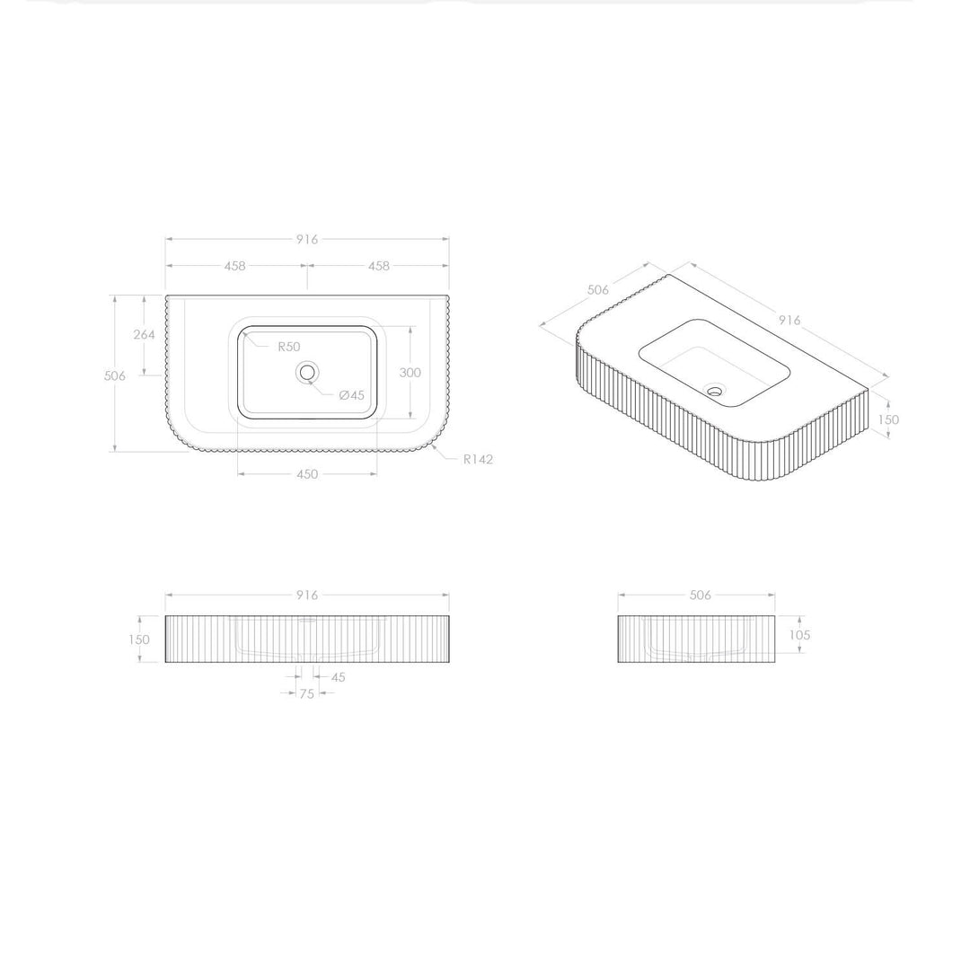 Imperial Fluted Wall Hung Stone Benchtop