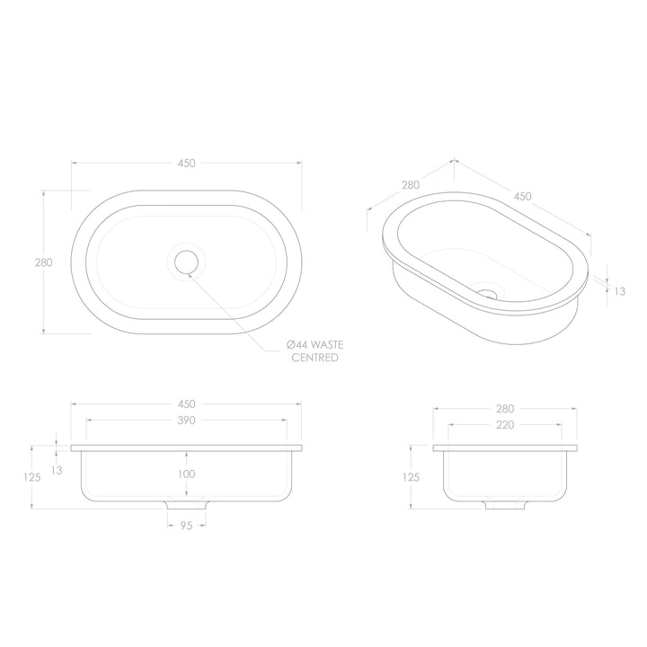 Isla Undermount Oval Solid Surface Basin 450x280mm