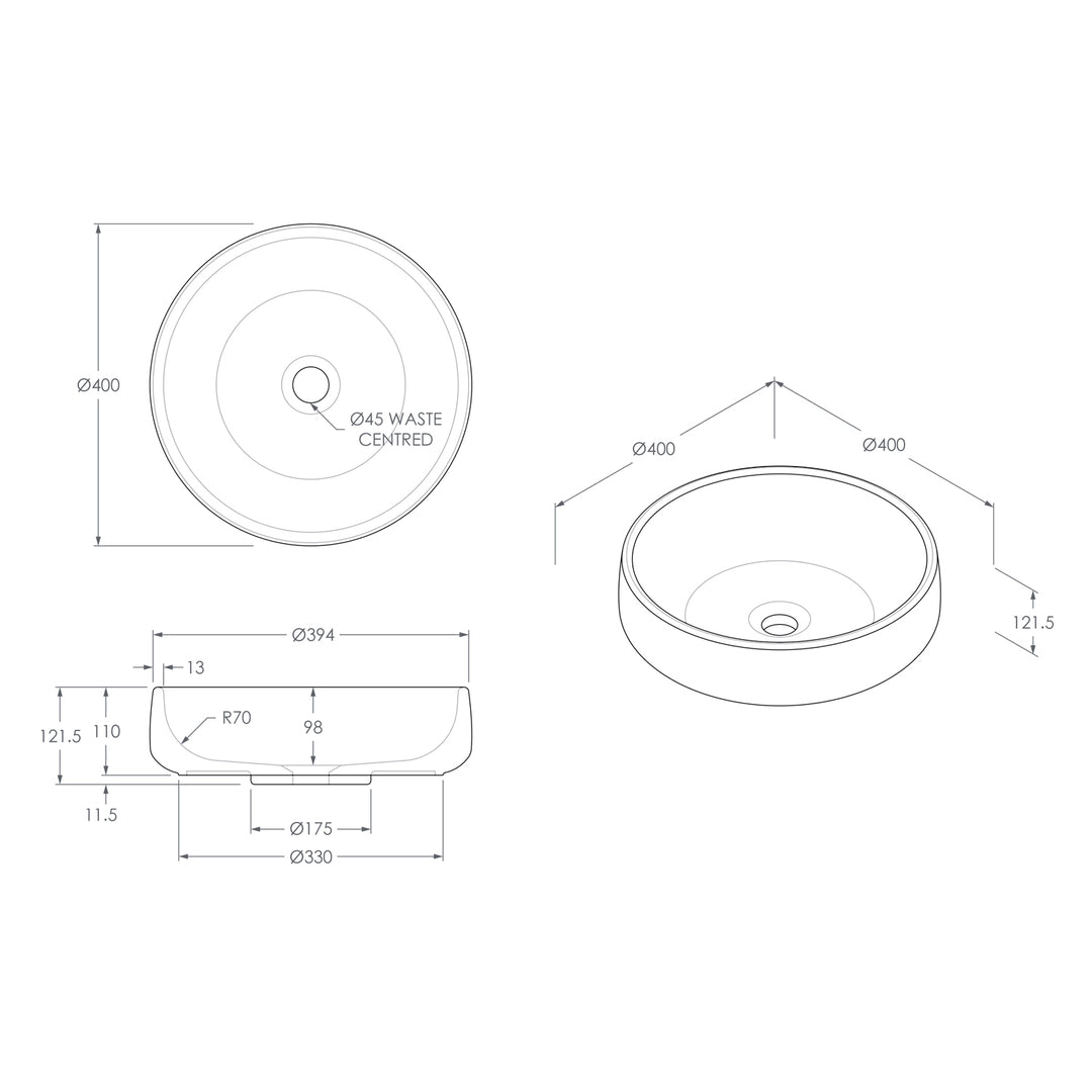 Jean Round Curved Concrete Basin 400mm