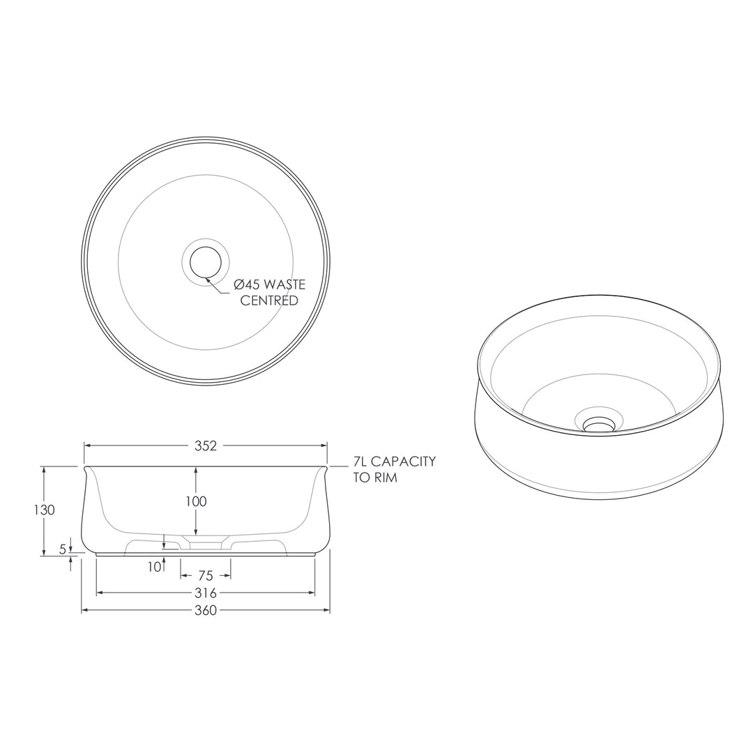 Jennifer Classic Round Ceramic Basin 360mm
