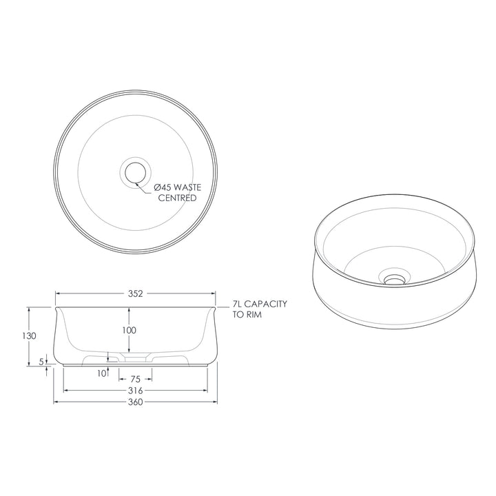 Jennifer Classic Round Ceramic Basin 360mm