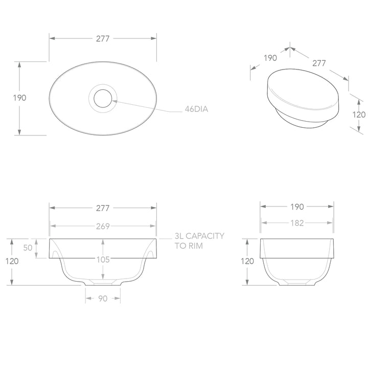 Joy Inset Oval Solid Surface Basin 277x190mm