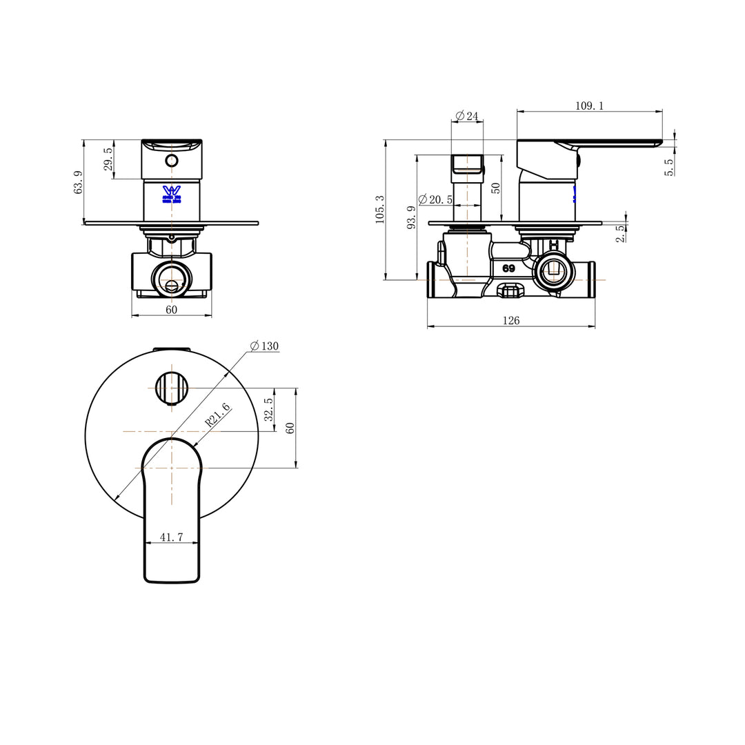 Kiama Brass Diverter Wall Mixer