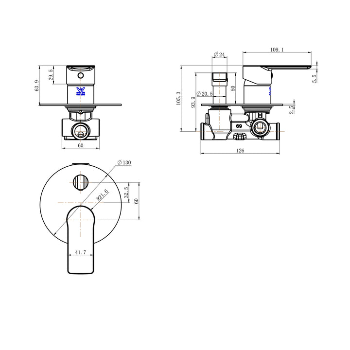 Kiama Brass Diverter Wall Mixer
