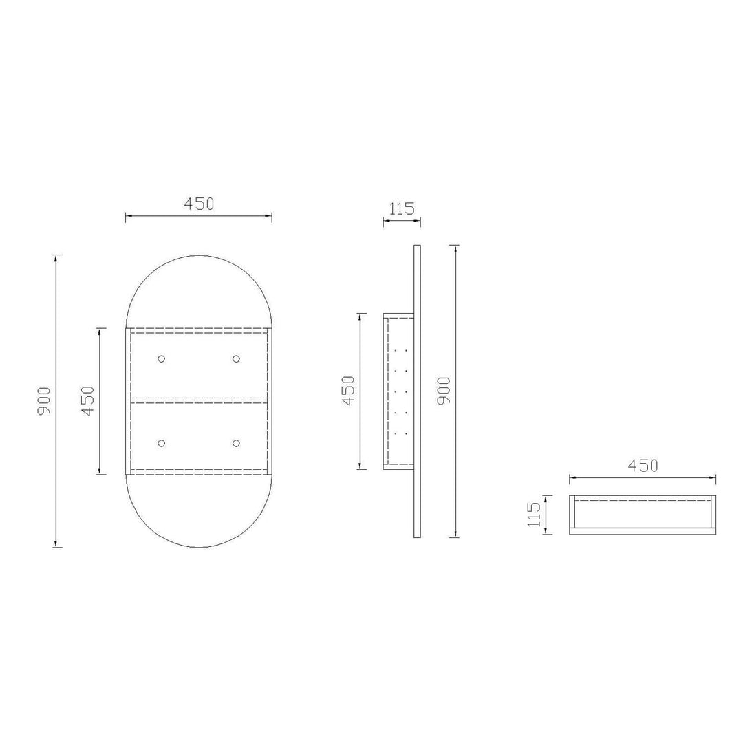 Krystal Oval Mirror Cabinet 450x900mm