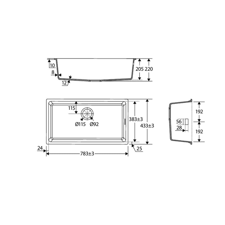 Kuro Granite Single Bowl Kitchen Sink 783×433mm
