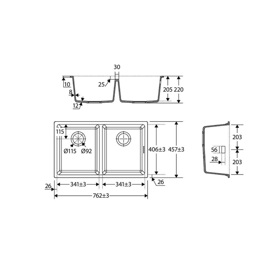 Kuro Granite Double Bowl Kitchen Sink 787×457mm