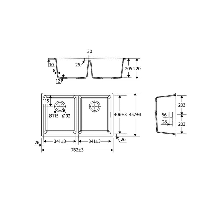 Kuro Granite Double Bowl Kitchen Sink 787×457mm
