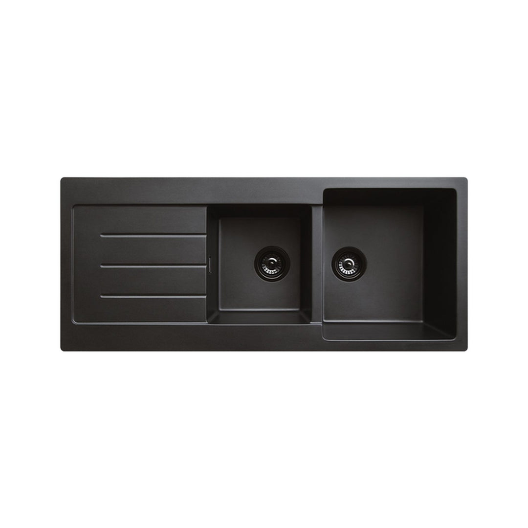 Kuro Granite Double Bowl Sink with Drainer 1160x500mm