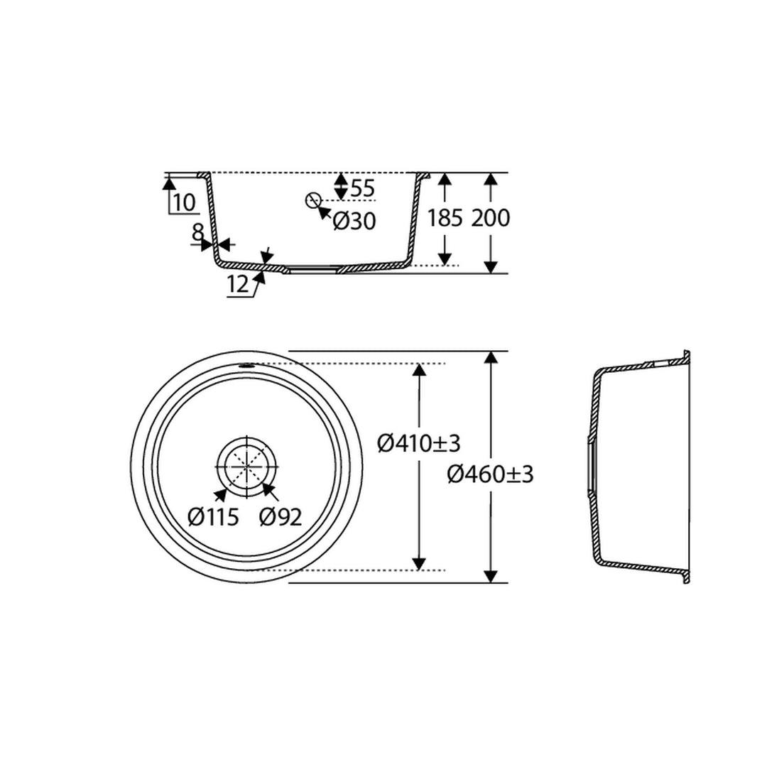 Kuro Granite Round Single Bowl Kitchen Sink 460mm