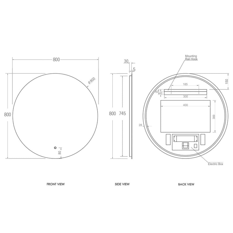 LED Bondi Circle Bathroom Anti-Fog Backlit Mirror 800mm