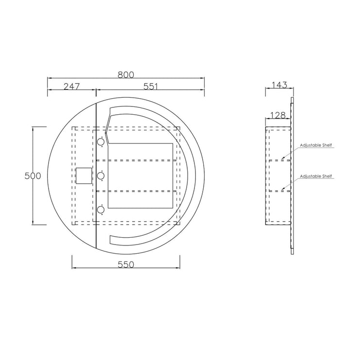 London LED Circle Mirror Shaving Cabinet 800mm